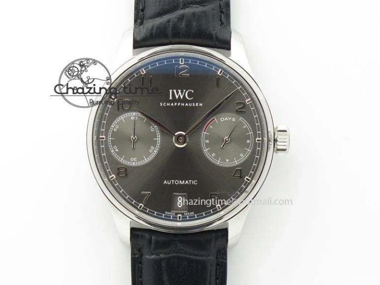 MIROTIME 0421 Portuguese IW5444 SS White Dial Blue Numbers On Blue Leather Strap A Modern 7258